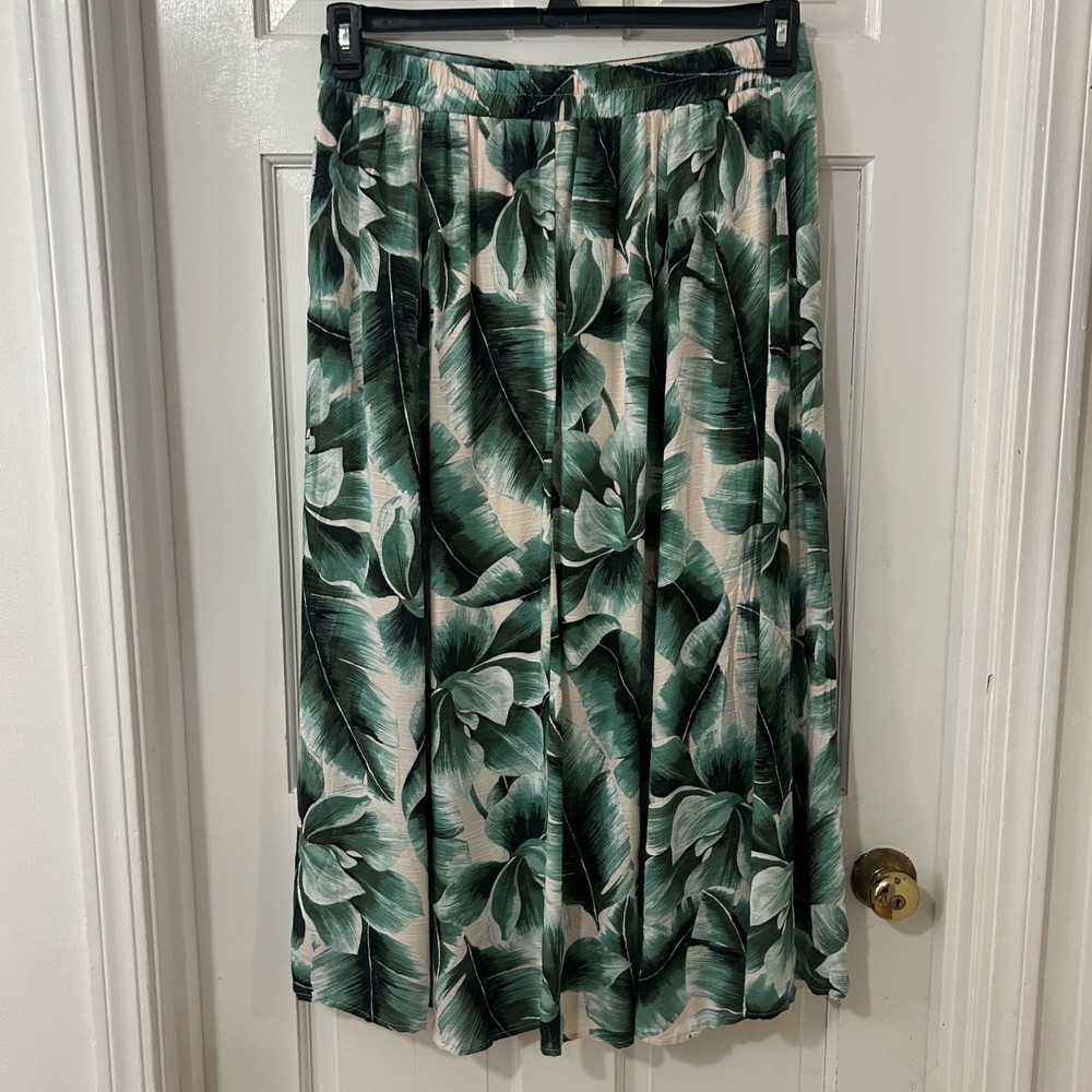 Unbranded Tropical Palm Flowy Midi Maxi Skirt Sz L Button VTG Boho Resort READ - Picture 3 of 4